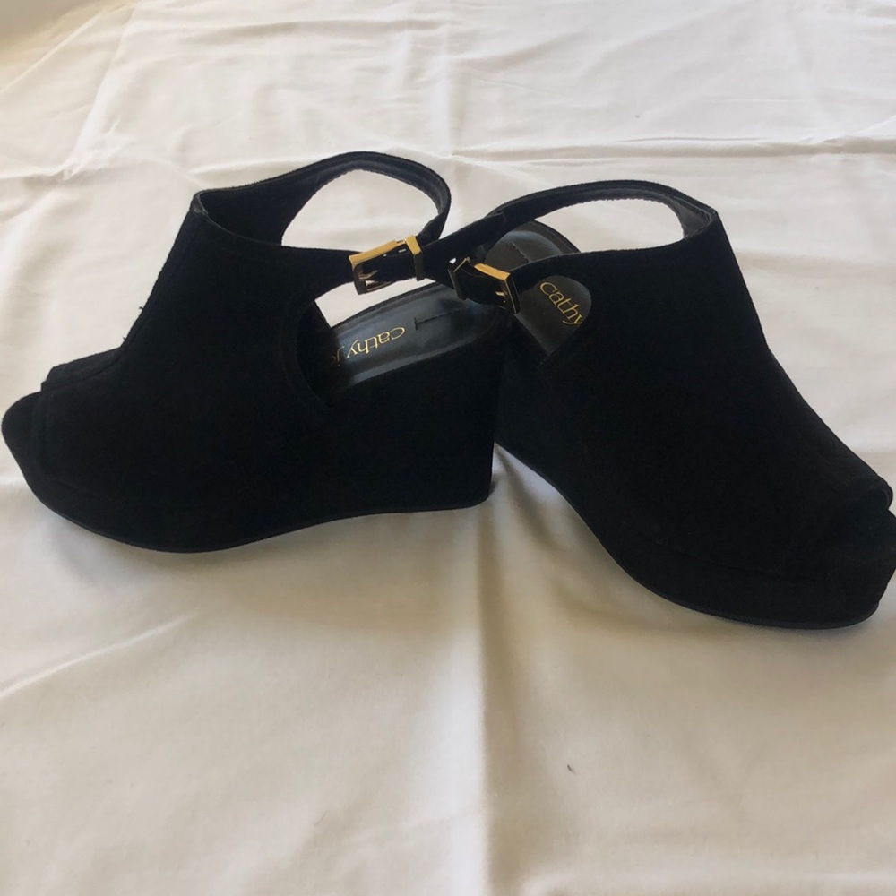 Cathy Jean black suede wedges